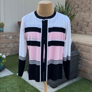 Misook Striped Pink, White and Black Two Piece Blouse Set Size XL